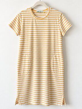 tasc All Day T Shirt Dress Sun Heather Stripe Pockets S